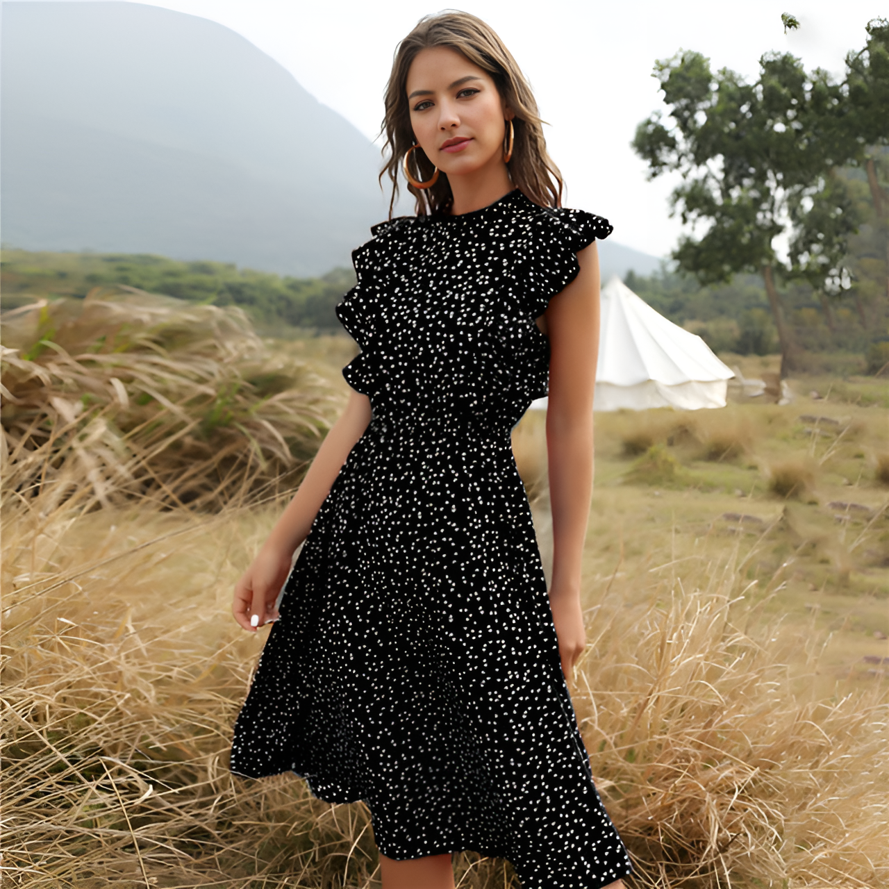 Piper | Women’s Summer Chiffon Polka Dot Maxi Dress