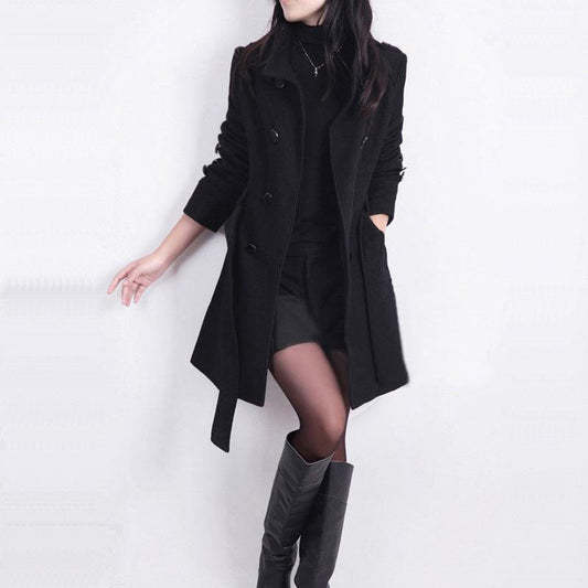 Fable | Women’s Double-Breasted Wool Coat – Elegant Mid-Length Winter Jacket for Work & Casual Wear