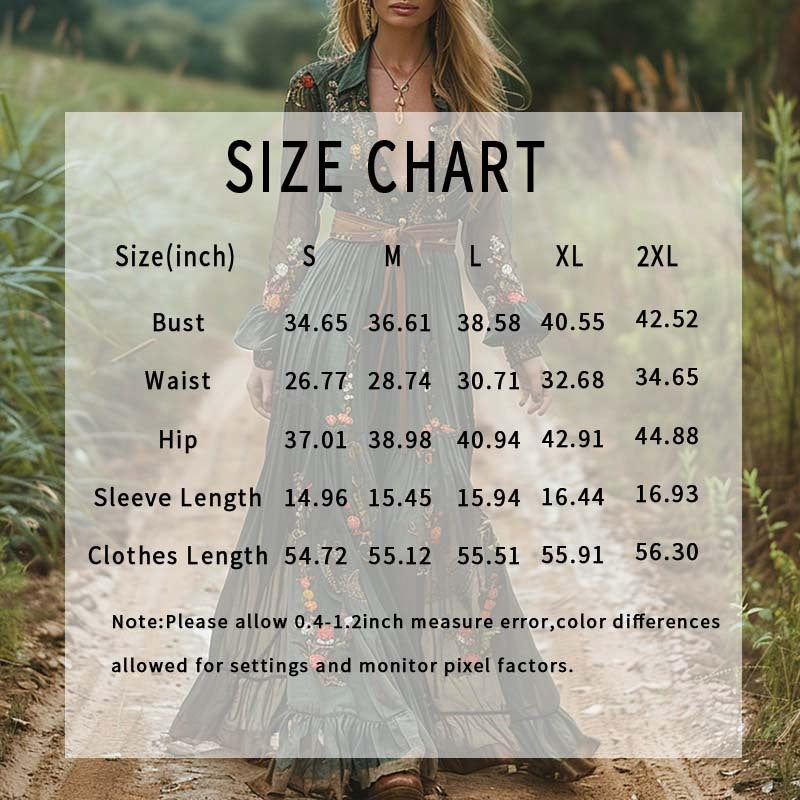 Sierra | Bohemian Floral Maxi Dress for Women – Fall Long Sleeve Vintage Flowy Gown