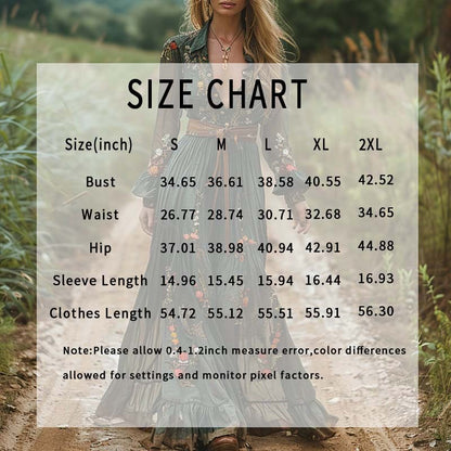 Sierra | Bohemian Floral Maxi Dress for Women – Fall Long Sleeve Vintage Flowy Gown