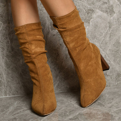 Quenby | Women’s Suede Mid-Calf Boots – Warm High Heel Winter Style