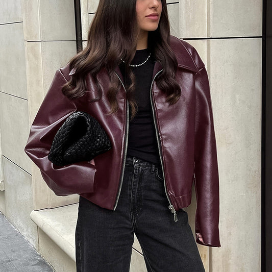 Amara | Women’s Faux Leather Zipper Jacket