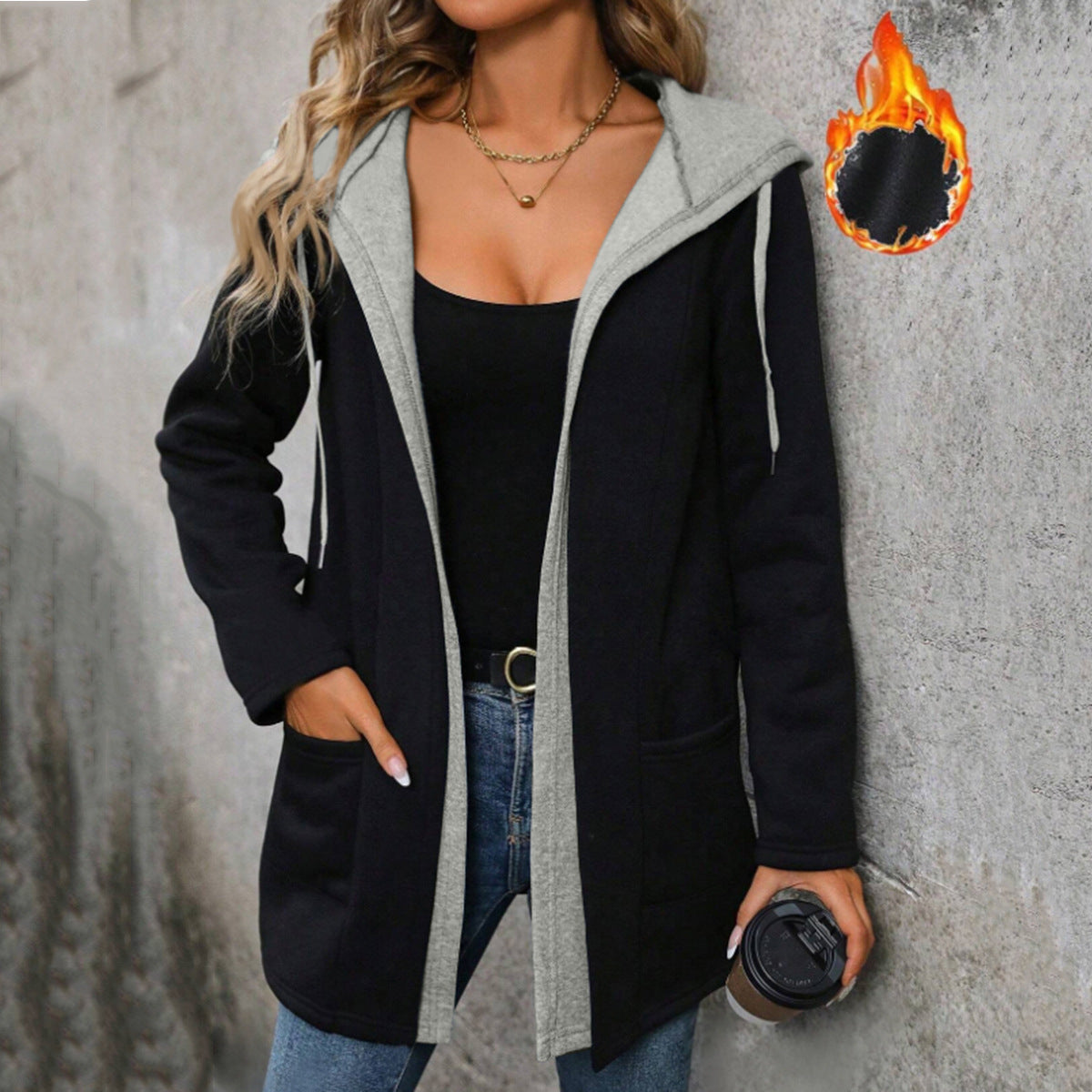 Sweater Coat For Women Autumn And Winter Loose Casual Contrast Color Two Pieces