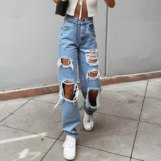 Serena | Women’s Ripped Washed Straight-Leg Jeans