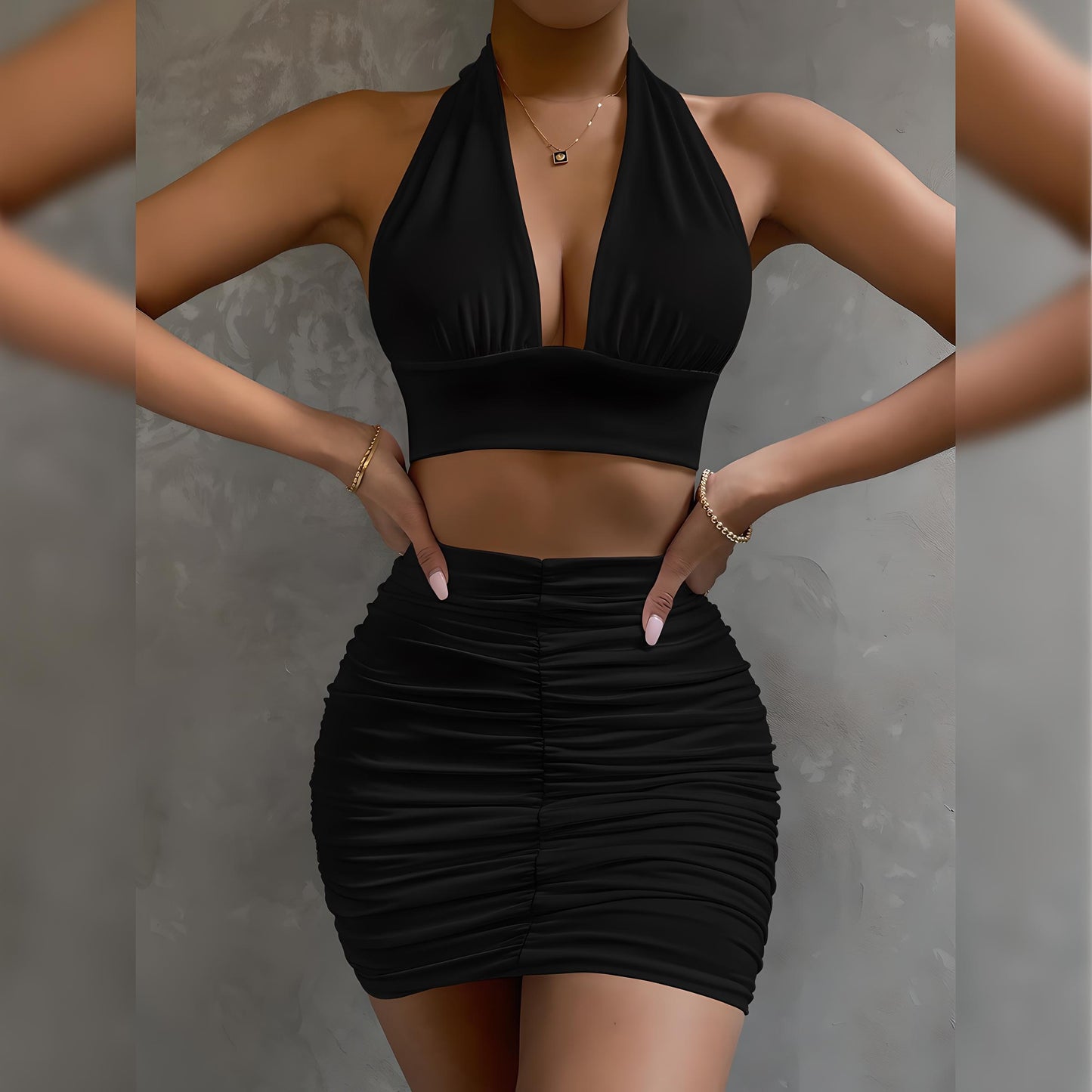Laurel | Women’s Halter Top & Pleated Mini Skirt Set