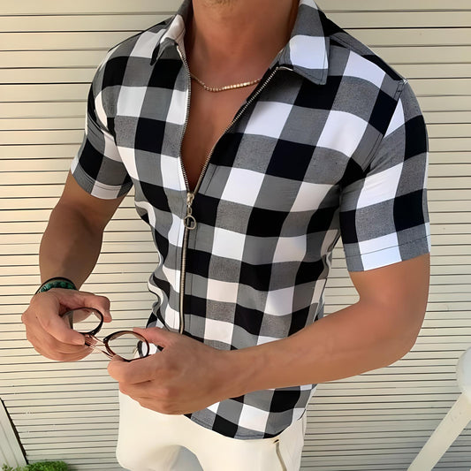 Nolan | Plaid Zipper Short Sleeve T-Shirt