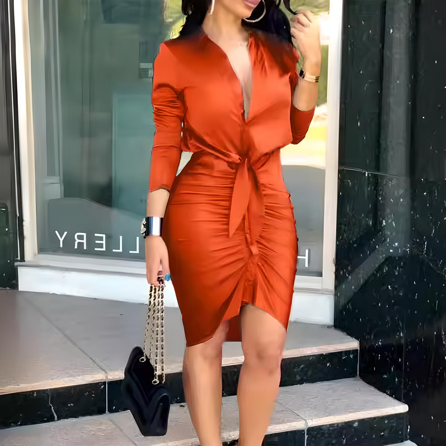Joslyn | Women’s Lace-Up Collared Midi Shirt Dress