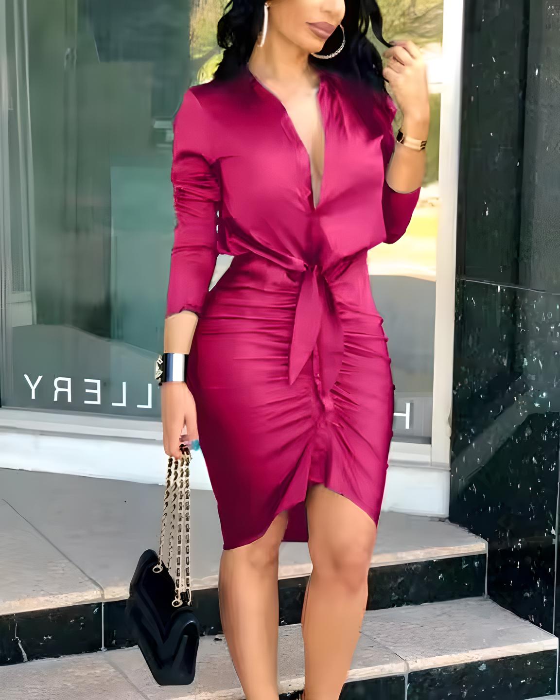 Joslyn | Women’s Lace-Up Collared Midi Shirt Dress
